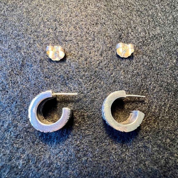 Lois Hill Hand Carved Scroll Chunky Post Hoop Earrings Sterling Silver 6" Drop - Picture 10 of 17